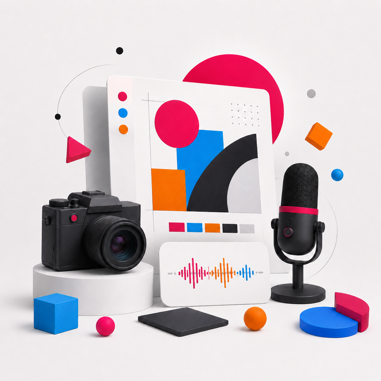 Herramientas de diseño, video y audio dentro de un espacio creativo