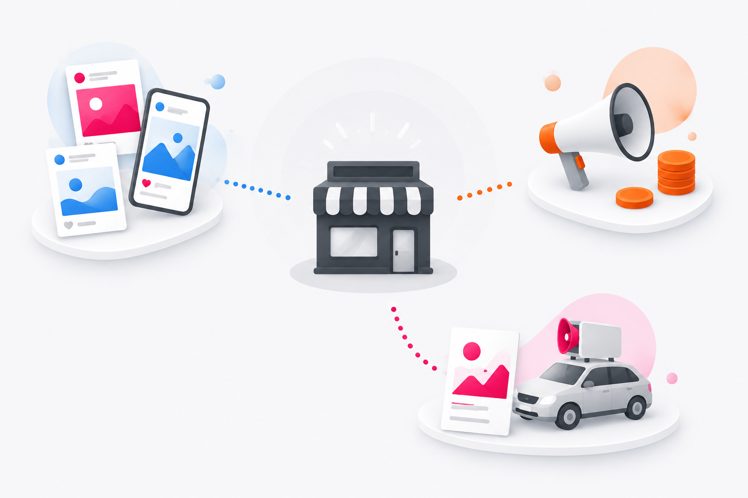 Acciones digitales conectadas alrededor de un negocio